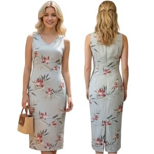 TOMMY BAHAMA 100% Silk Sleeveless Tropical Print Midi Dress - Size 8